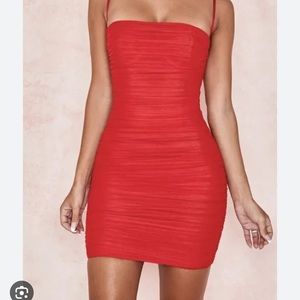 House of CB Ella Red Gathered Mesh Mini Dress Size L